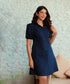 Navy Blue Balloon Sleeved Shirt Dress